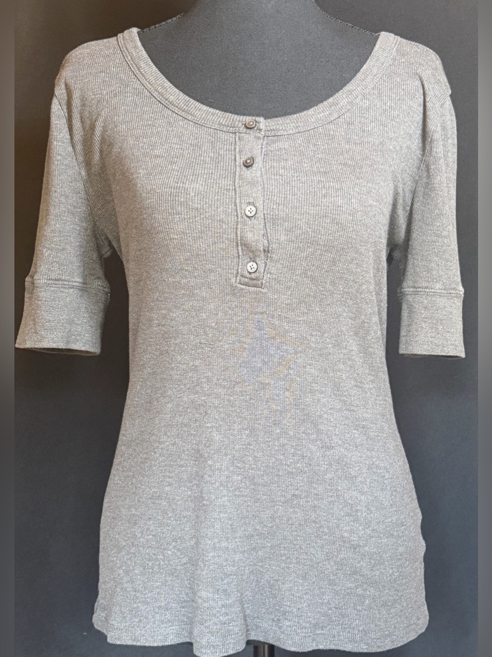Lucky Brand Gray Waffle Knit Henley Tee Size Large